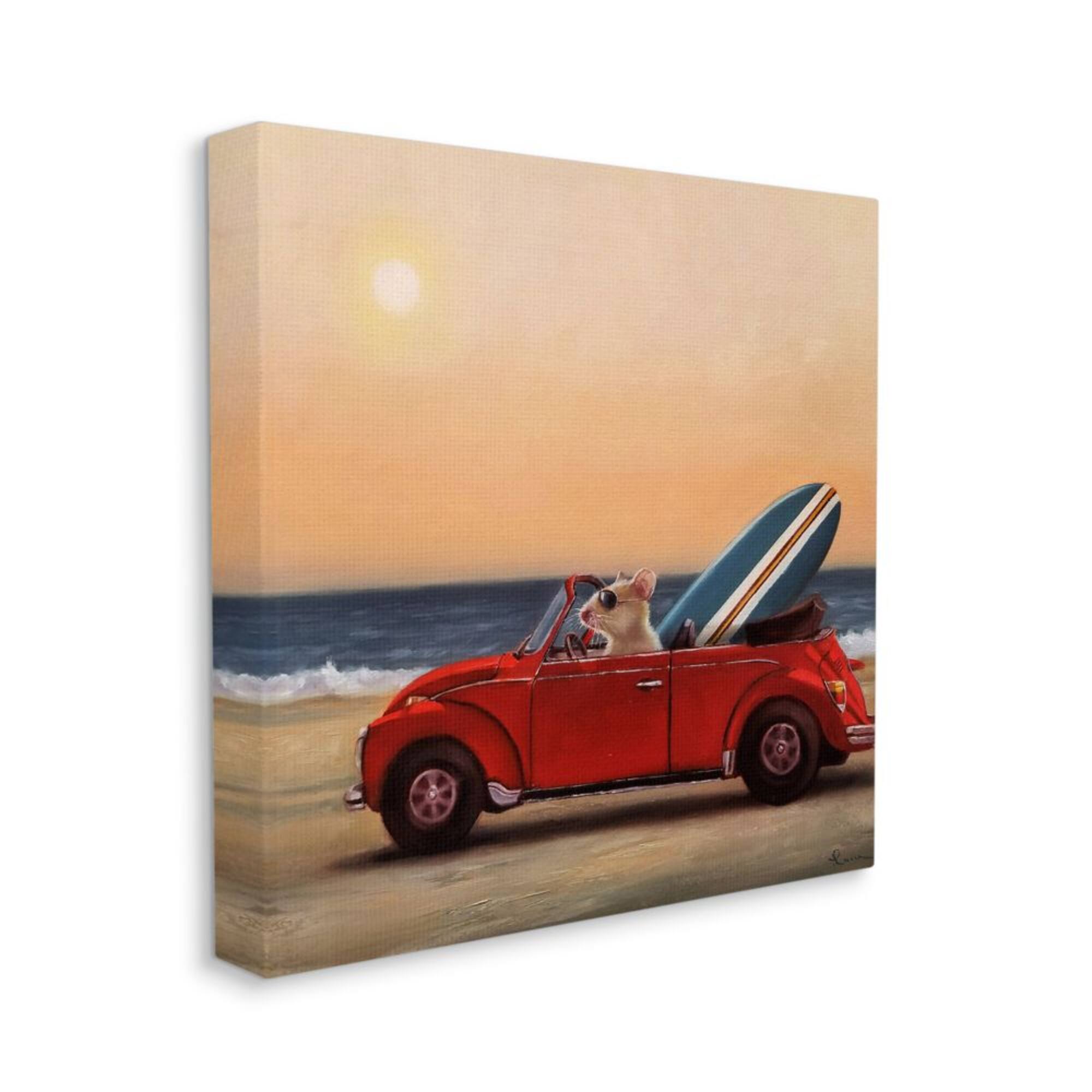 Stupell Industries Mouse Beach Cruise Surf and Sand Car Canvas Wall Art